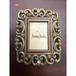 Jay Strongwater Neiman Marcus Mini Picture Frame Gold Tone Enamel Crystal Scroll